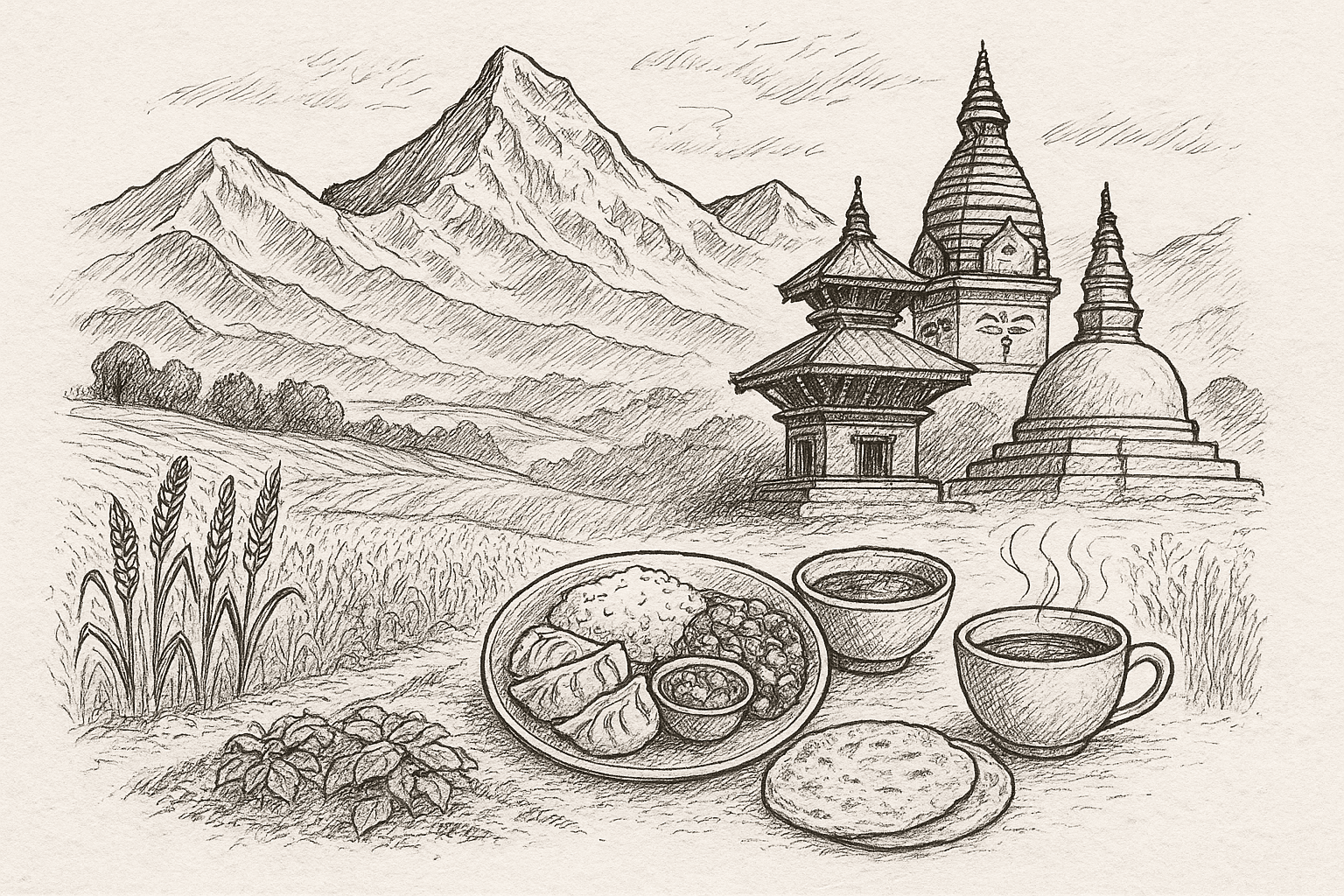 Decorative sketch representing the Himalayas
